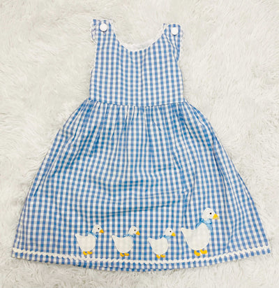 Lil Cactus Girls Bue and White Plaid Goose Girl's Dress - Mini Mee Boutique