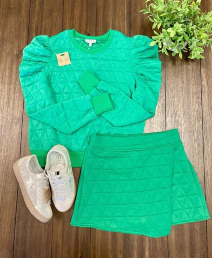 Green Quilted Skort Set