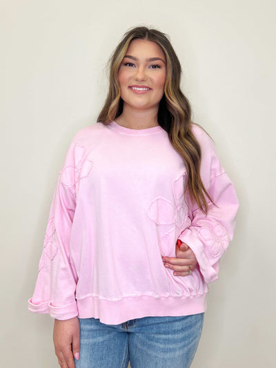 Pink top with Flower Patches - Mini Mee Boutique