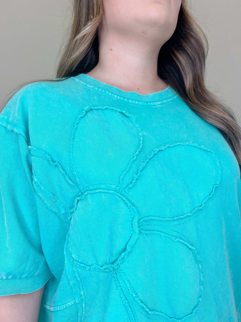 Teal Daisy Patch Top - Mini Mee Boutique