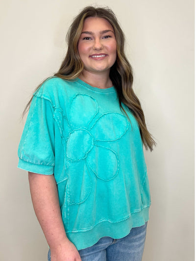 Teal Daisy Patch Top - Mini Mee Boutique