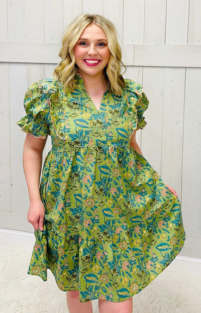 Umgee Green Floral Dress - Mini Mee Boutique