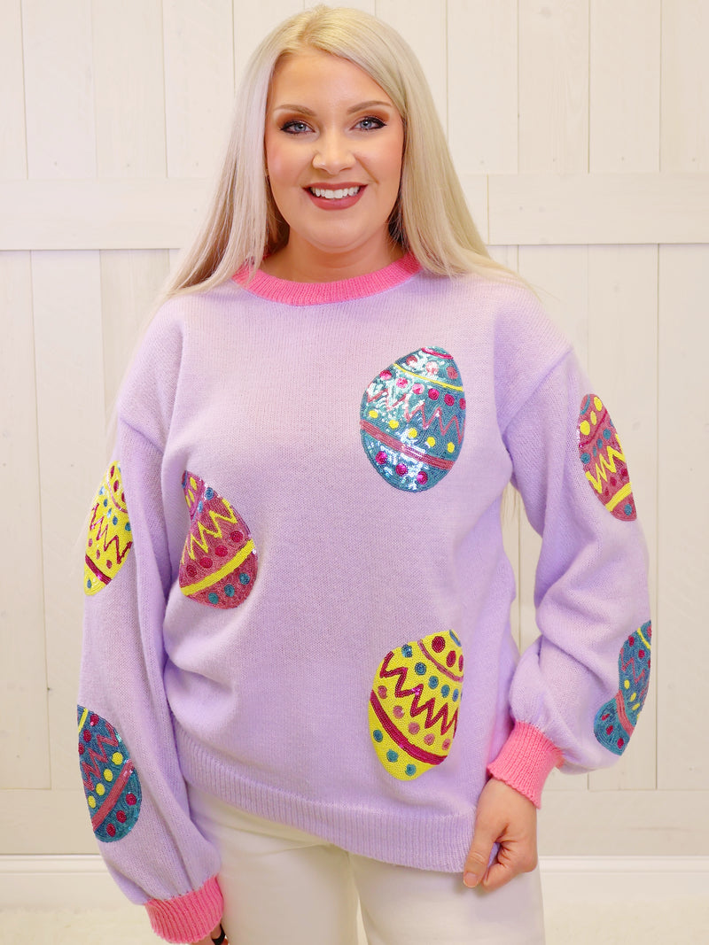Bibi Sequin Easter Egg Patches Sweater