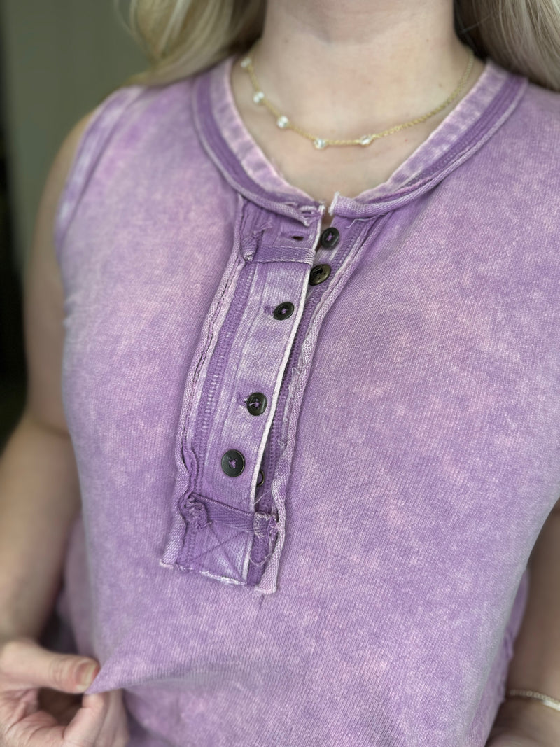 Zenana Lavender Acid Wash Sleeveless Top - Mini Mee Boutique