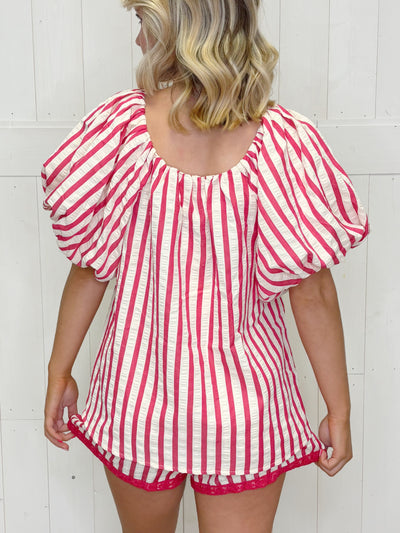 Umgee Striped 2 Piece Shorts Set Red - Mini Mee Boutique