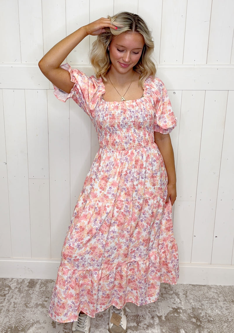 Women’s Smocked Floral Midi Dress - Mini Mee Boutique