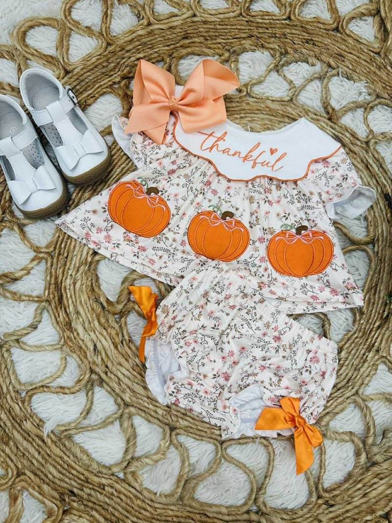 Thankful Pumpkin Embroidered Bloomer Set