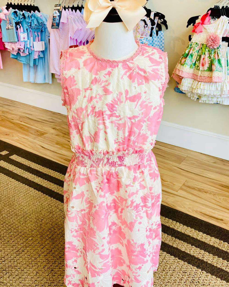 Girls Pink And White Floral Dress - Mini Mee Boutique