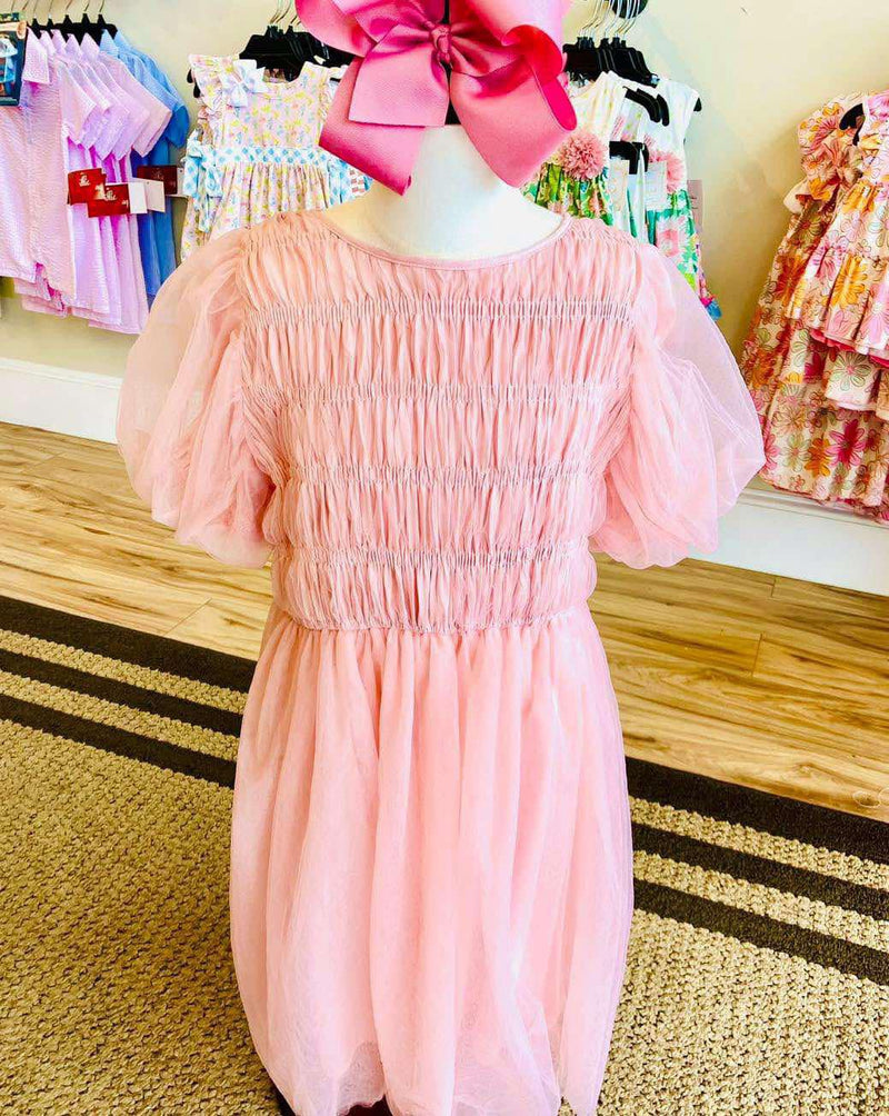 Hayden Girls Pink Puffed Sleeve Dress - Mini Mee Boutique