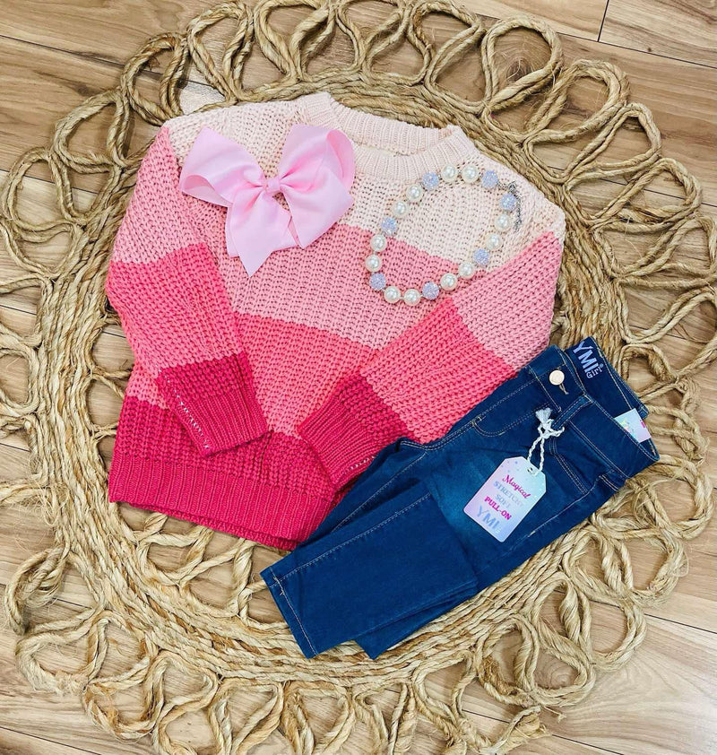 Girls Pink Stripe Sweater - Mini Mee Boutique