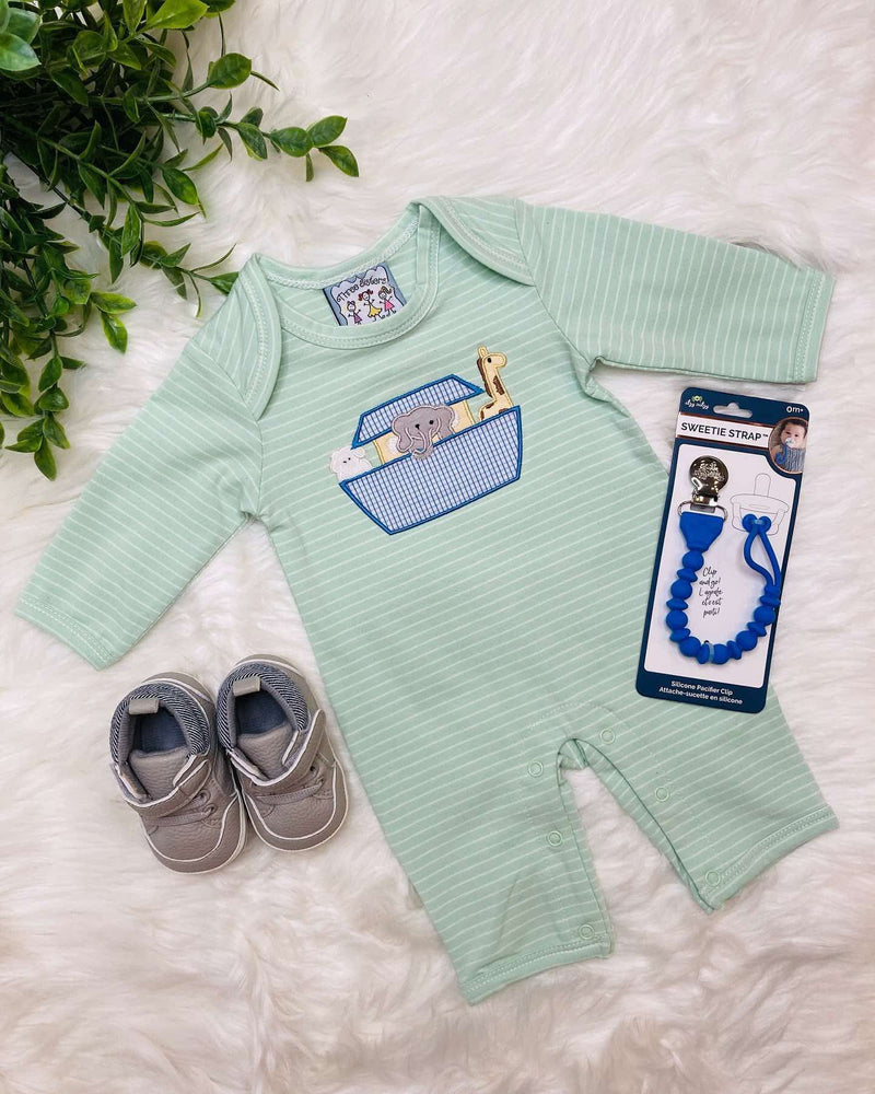 Boys Green Striped Noah’s Arc Sleeper - Mini Mee Boutique