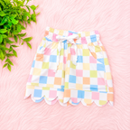 Girl’s Scalloped Checkered Short Outfit Set