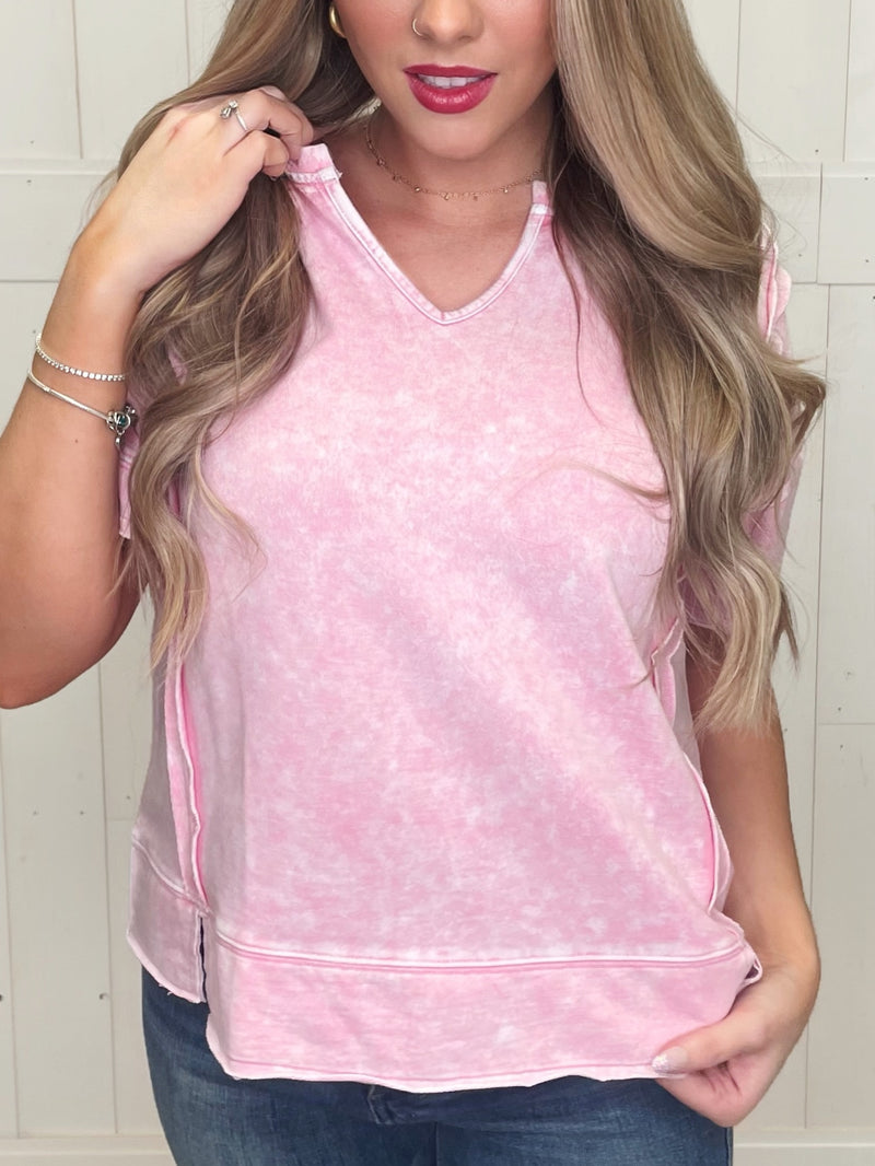 Blu Pepper Brand Light Pink Acid Wash Top