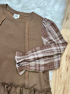 Women’s Bibi Mocha Plaid Ruffle Top- Oversized