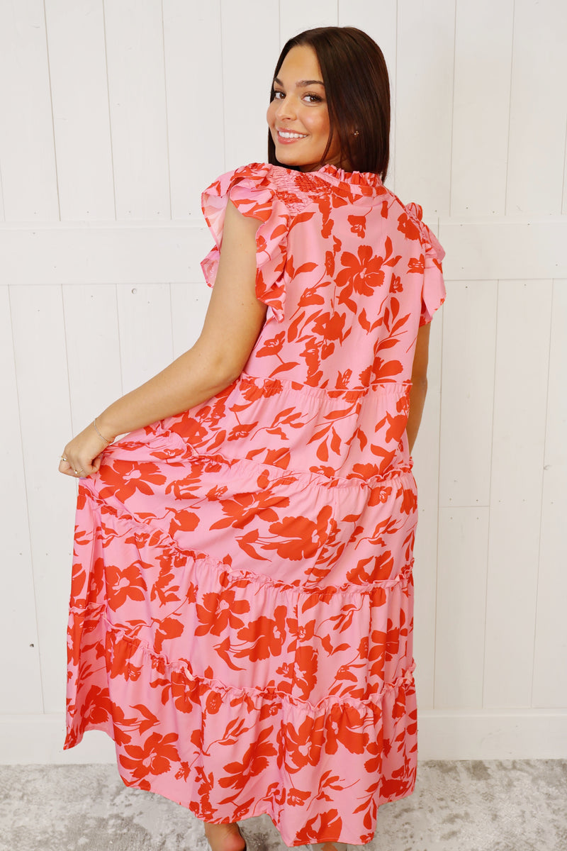 Red Floral Pattern Maxi Dress