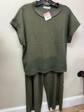Damaged- Womens Zenana Olive Green Ribbed Cuff Sleeve Set