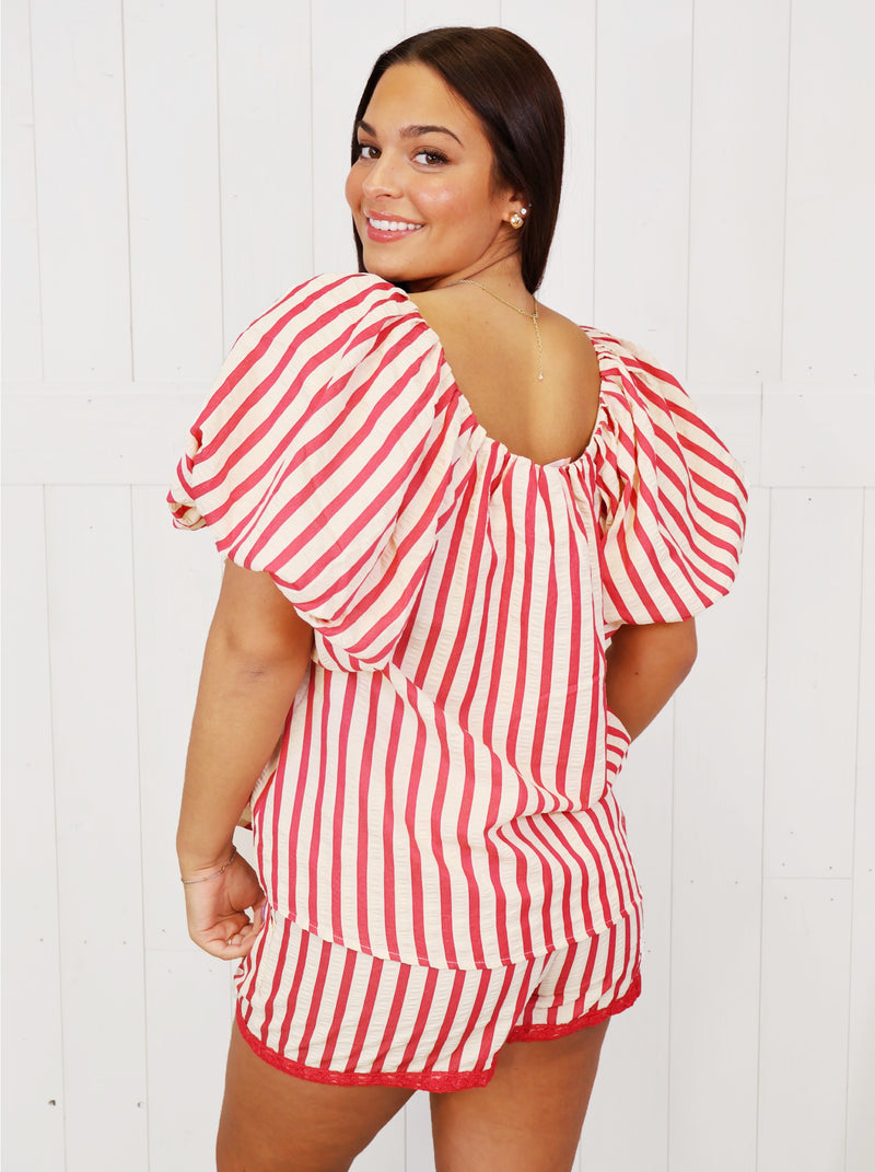 Umgee Striped 2 Piece Shorts Set Red