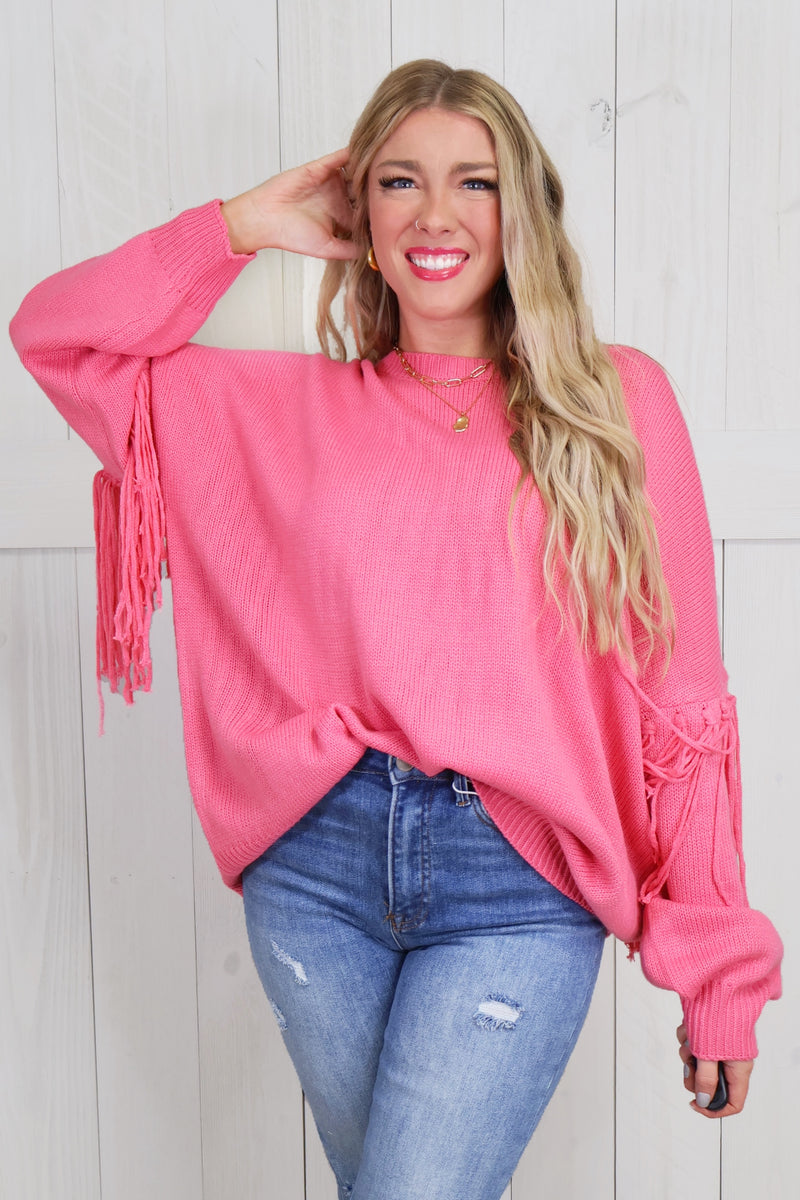 Pink Knit Tassle Sweater