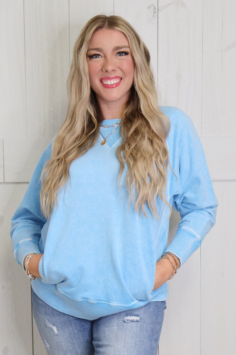 Zenana Robin Blue Crewneck