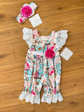 Girl’s Haute Baby Mums and Roses Infant Romper with Headband