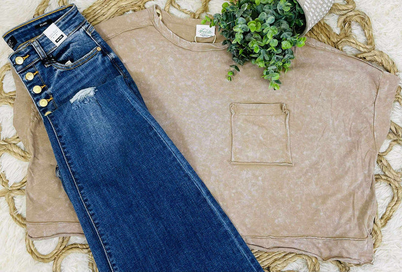 Very J Taupe round neck top