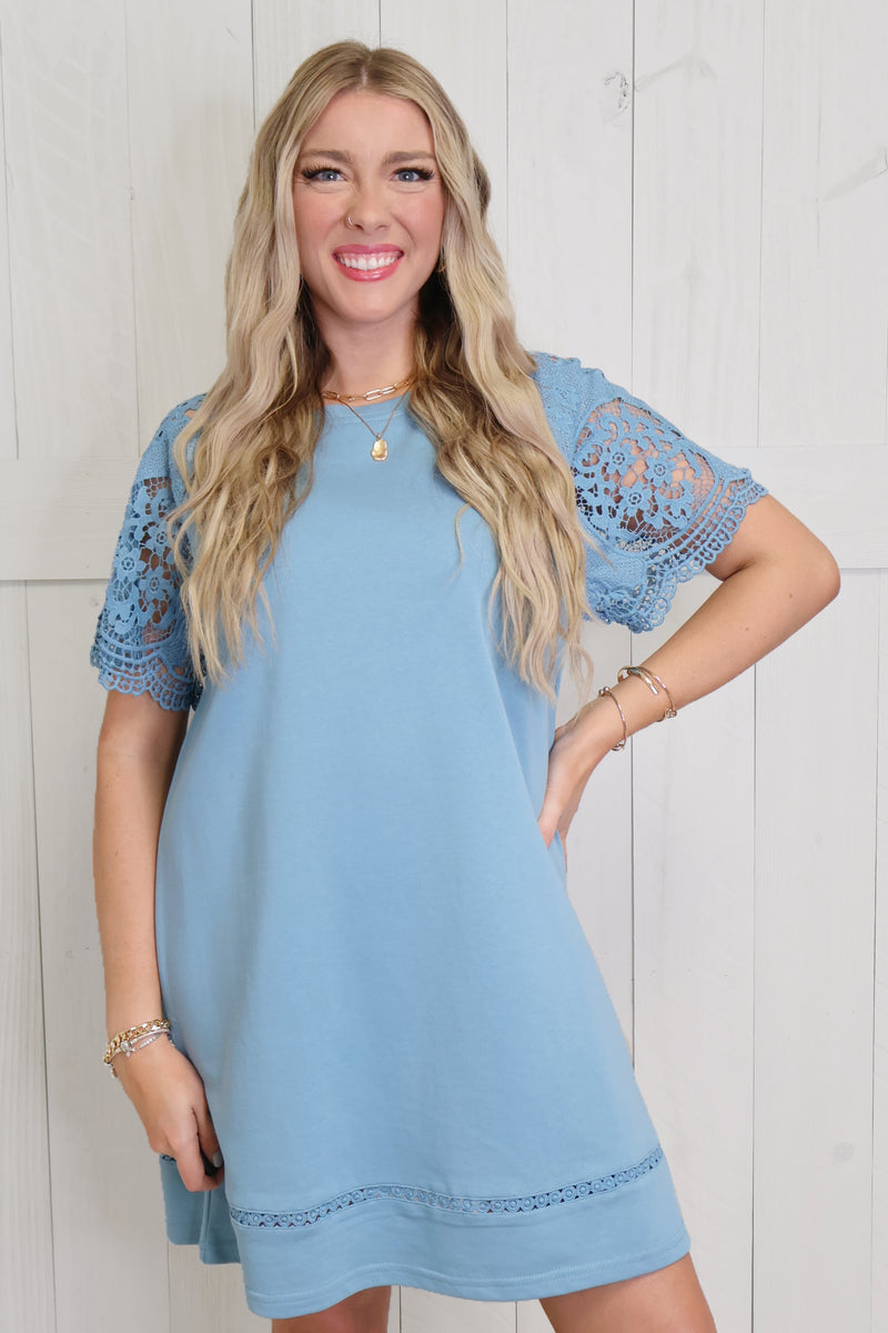 Teal Umgee Texture Sleeves Dress