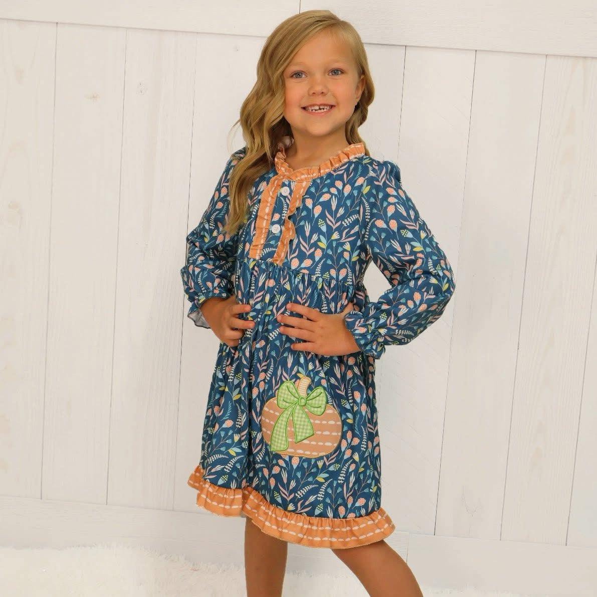 Girl’s Pumpkin Floral Dress