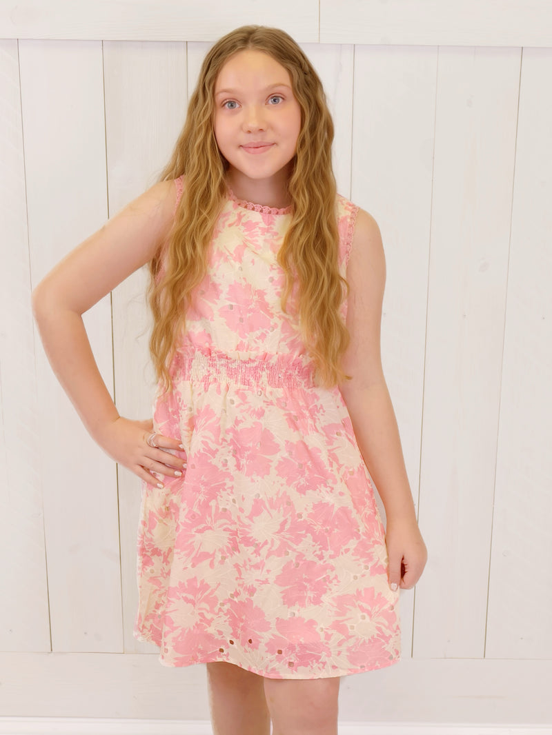 Girls Pink And White Floral Dress