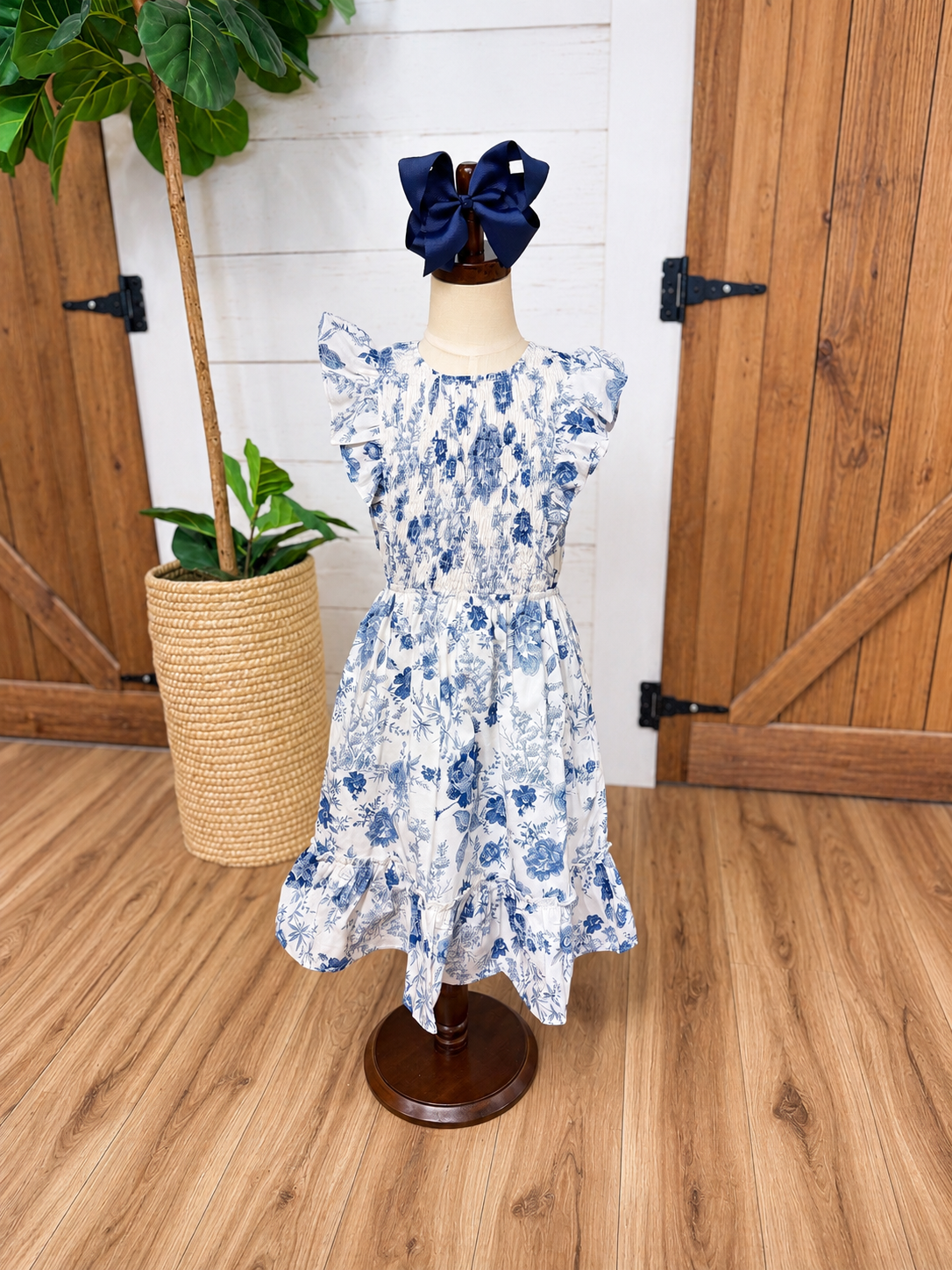Girls Antique Floral Smocked Dress