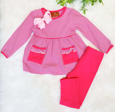 Girls Pink Stripe Legging Set - Mini Mee Boutique