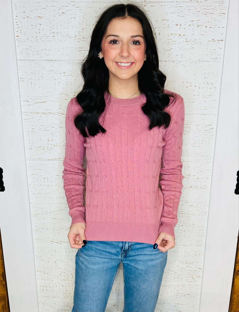 Mauve Cable Knit Sweater - Mini Mee Boutique