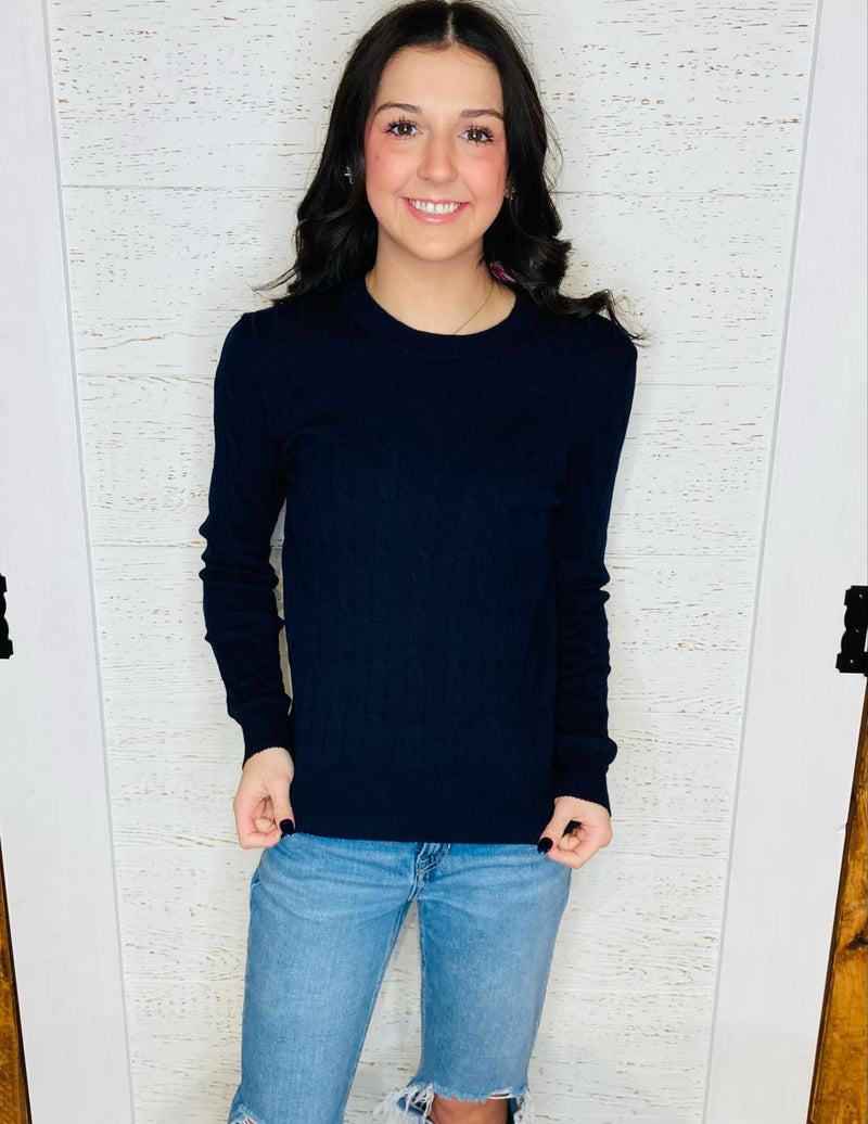 Navy Cable Knit Sweater - Mini Mee Boutique