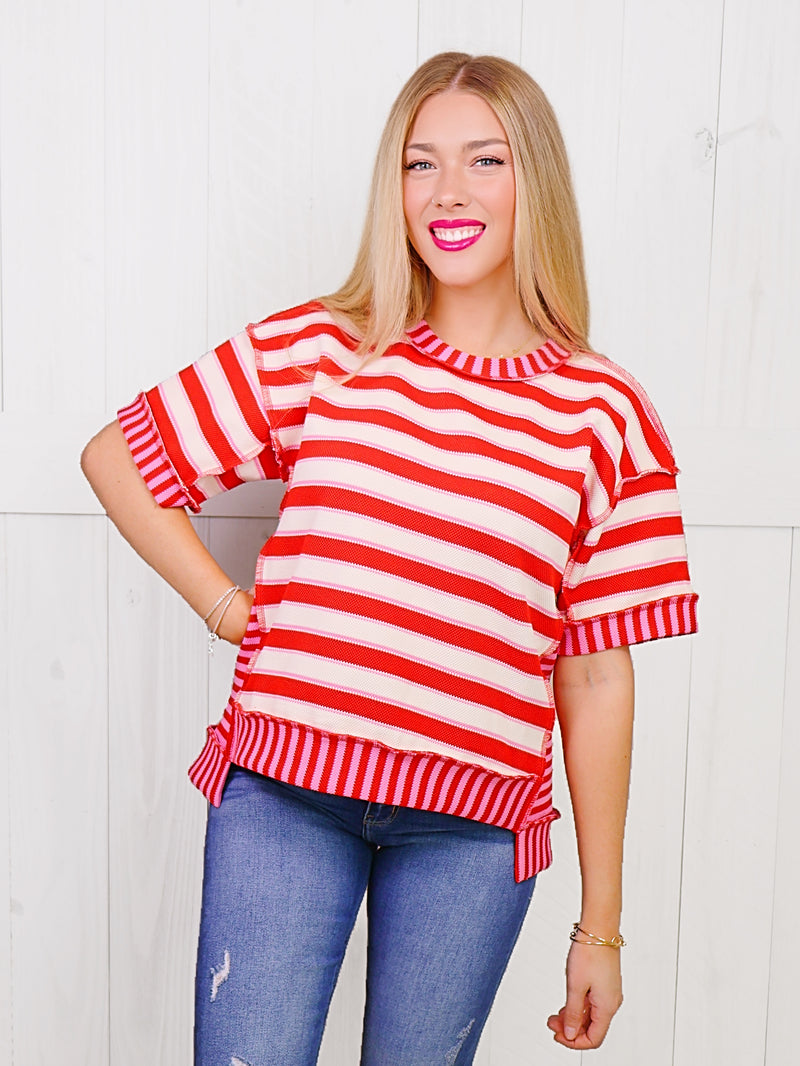 Jodifl Red & pink striped shirt