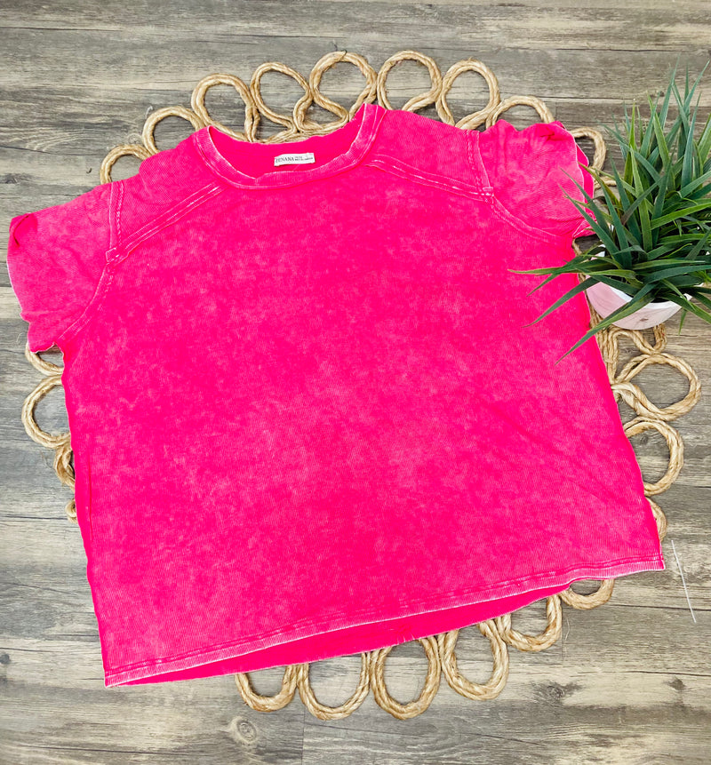 Hot Pink Acid Wash Tee - Mini Mee Boutique