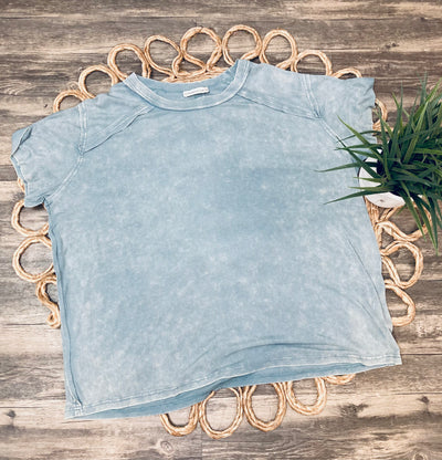 Teal Acid Wash Tee - Mini Mee Boutique