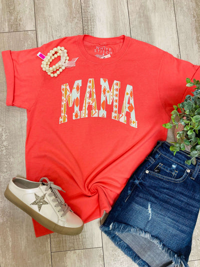 Women’s the white stitch orange mama tee