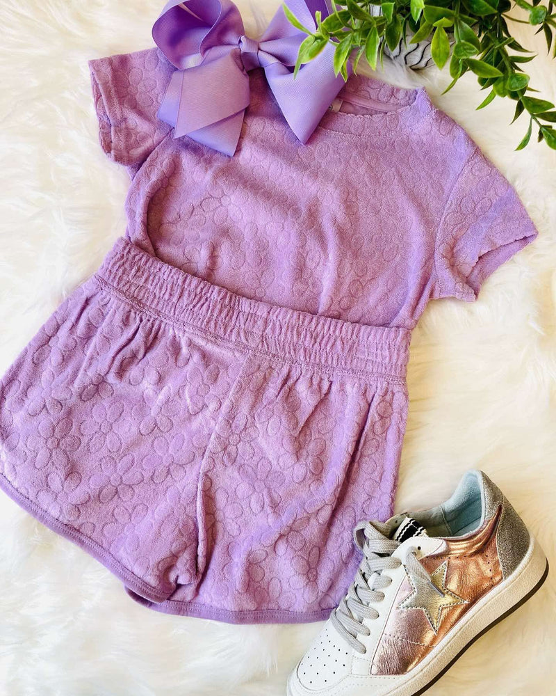 Girl’s 90 degree purple daisy set