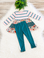 Girl’s Gingham Floral Stripe Patterned Outfit