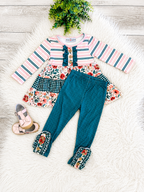 Girl’s Gingham Floral Stripe Patterned Outfit