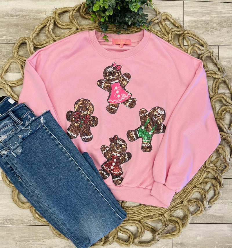 Simply Southern Sequin Gingerbread Crewneck Sweater Pullover
