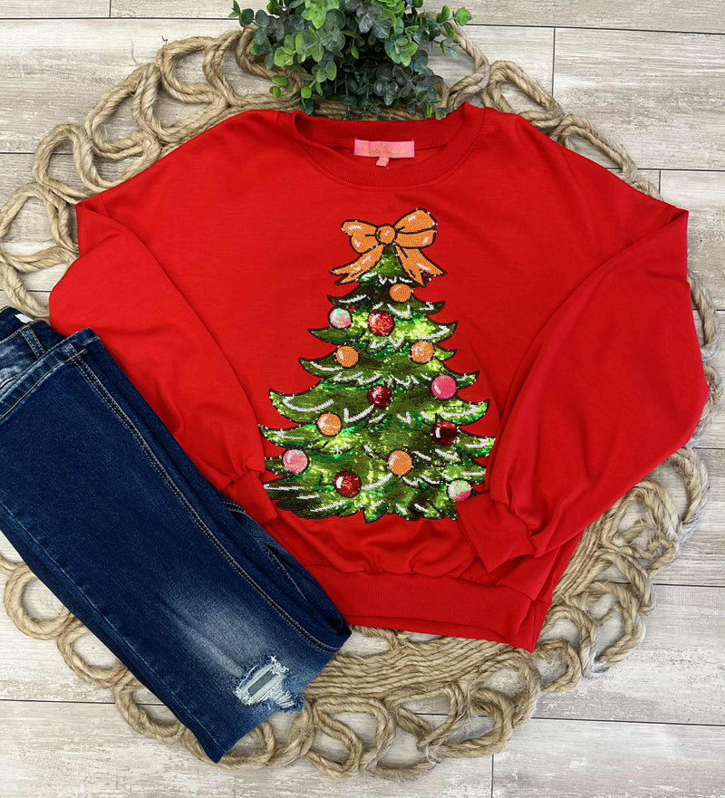 Simply Southern Sequin Christmas Tree Crewneck Sweater Pullover