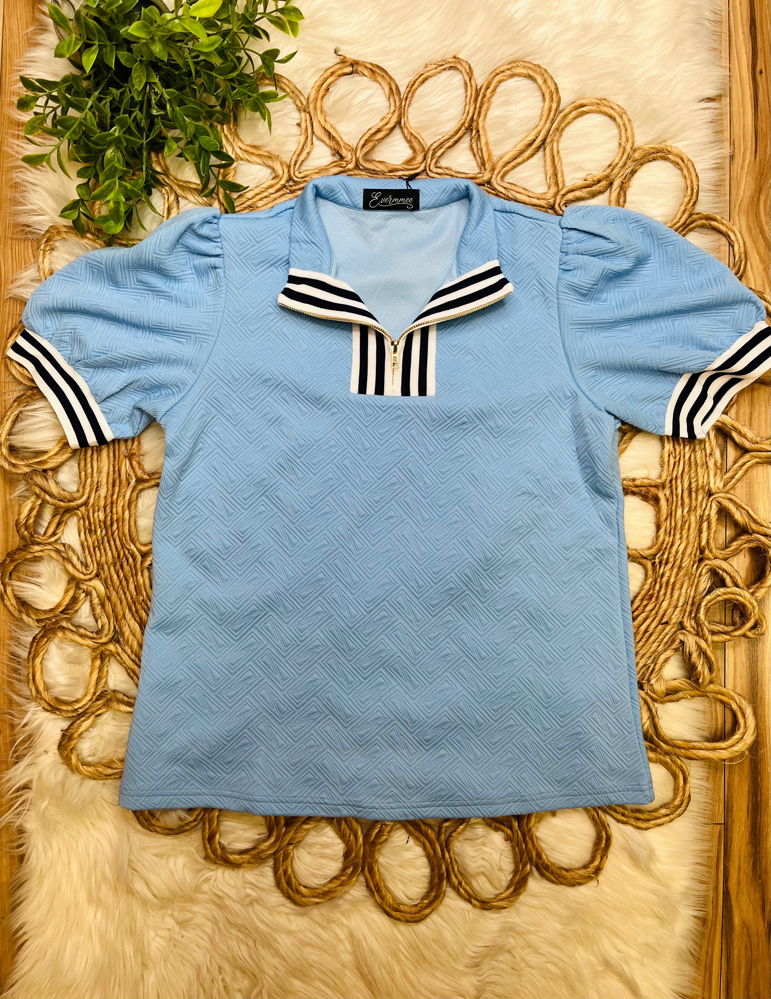 Women’s Evermmee Blue Collar Puff Sleeve Top