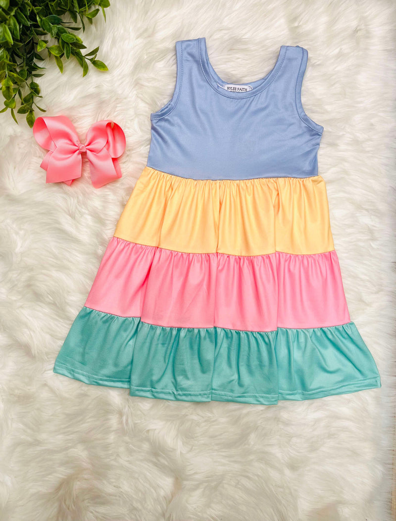 Girls Rainbow Ruffle Dress