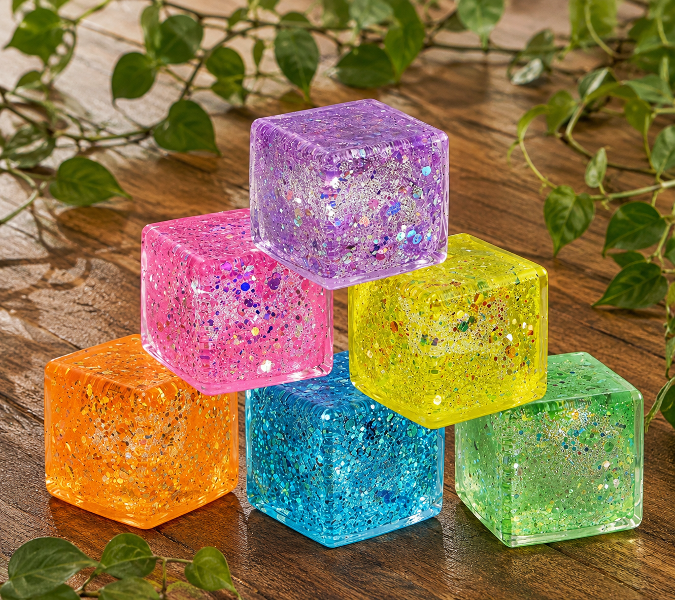 Glitter Cube Squishy Toy - Glitter Gel Filled Ages 3+ Size 1.3”x1.3”