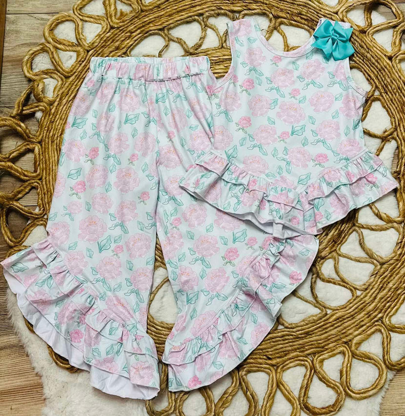 Girls Floral Tank and Flare pant set