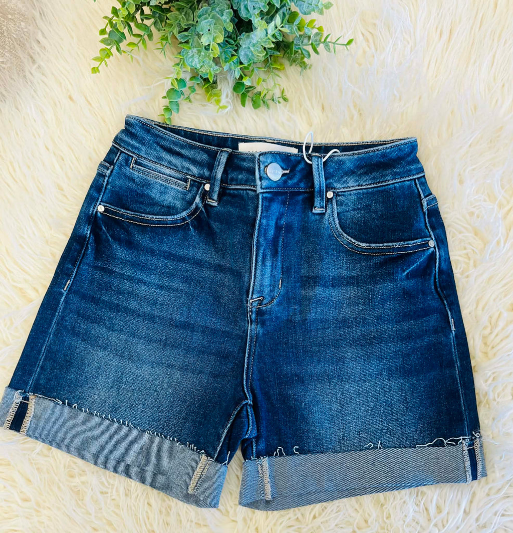 Women’s Dark Risen High Rise Cuffed Denim Shorts