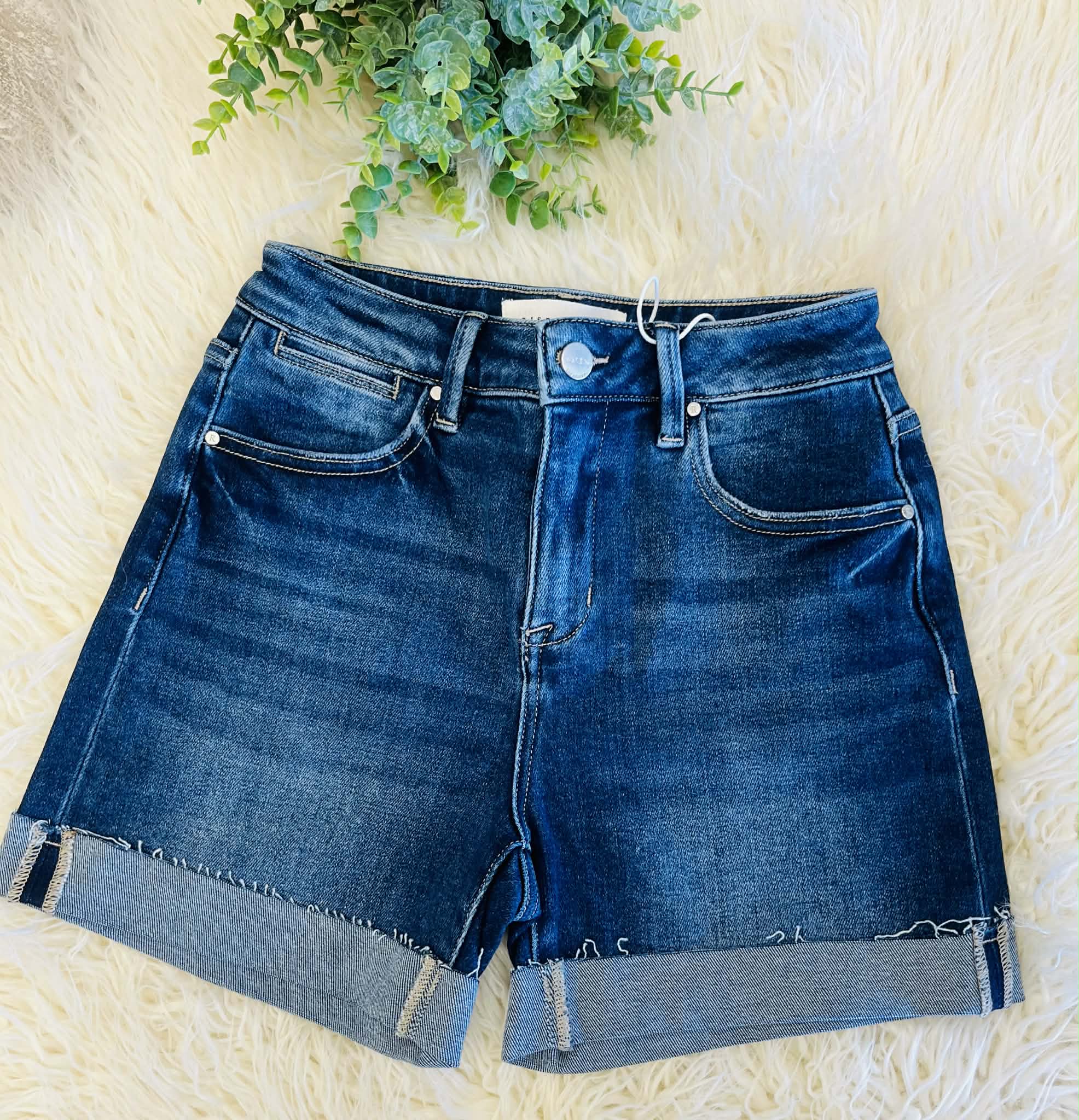 Women’s Dark Risen High Rise Cuffed Denim Shorts