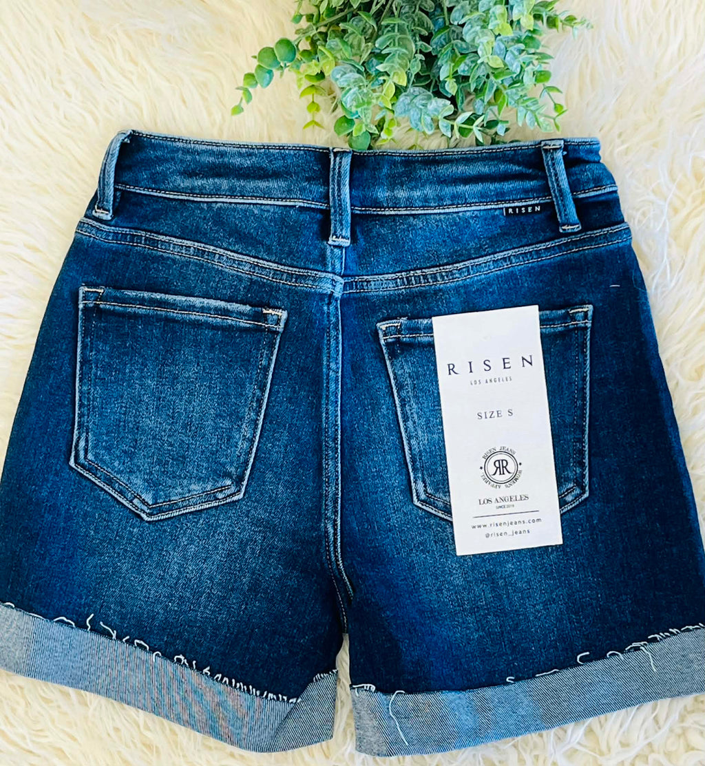 Women’s Dark Risen High Rise Cuffed Denim Shorts