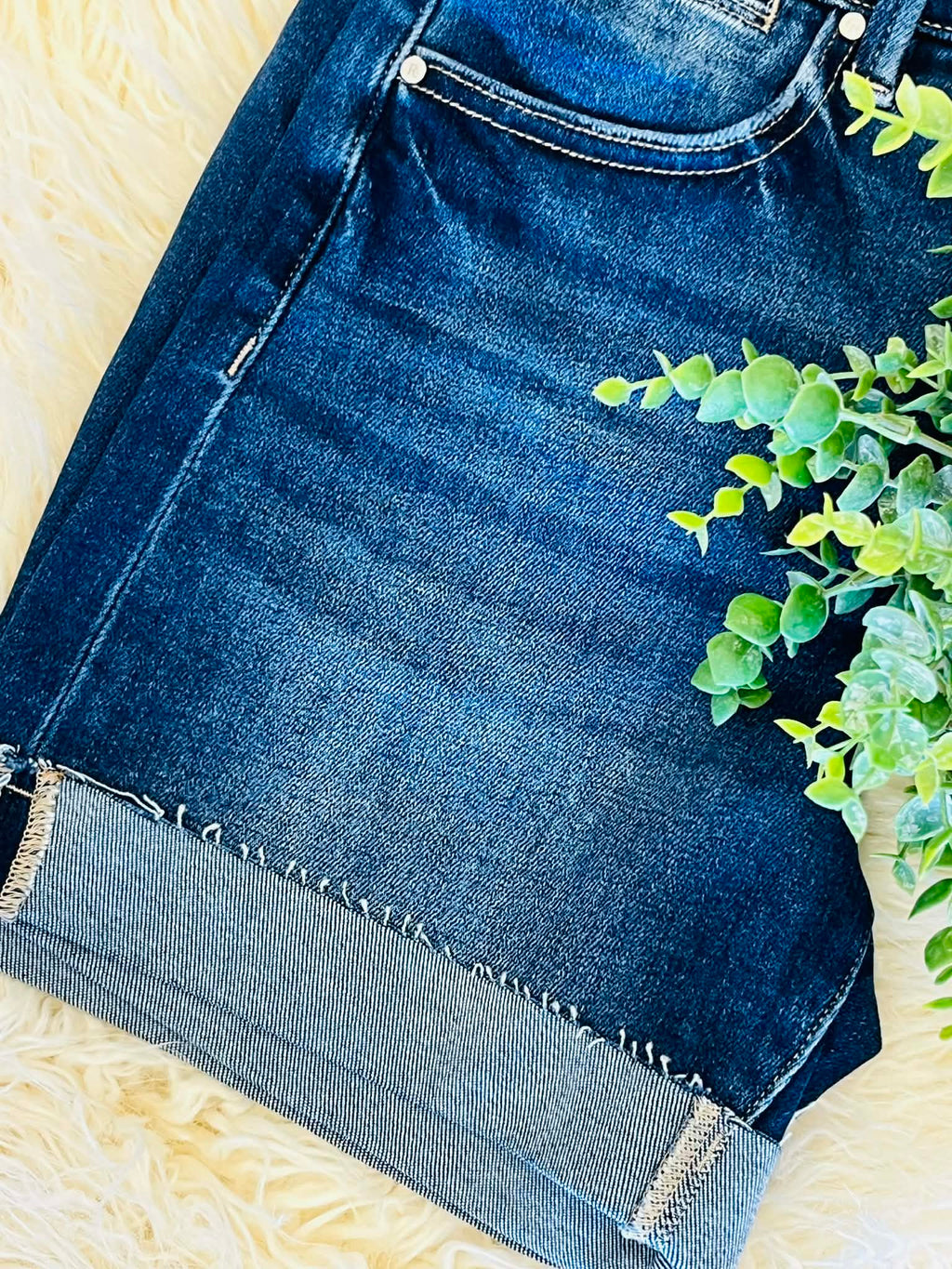 Women’s Dark Risen High Rise Cuffed Denim Shorts