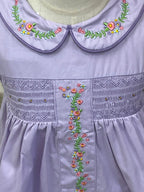 Girls Smocked Lavender Floral Embroidered Girls Dress